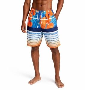 NBNgear Swim‎ Trunks Tropical Floral Striped Cargo Pocket Blue Orange XL 87-31